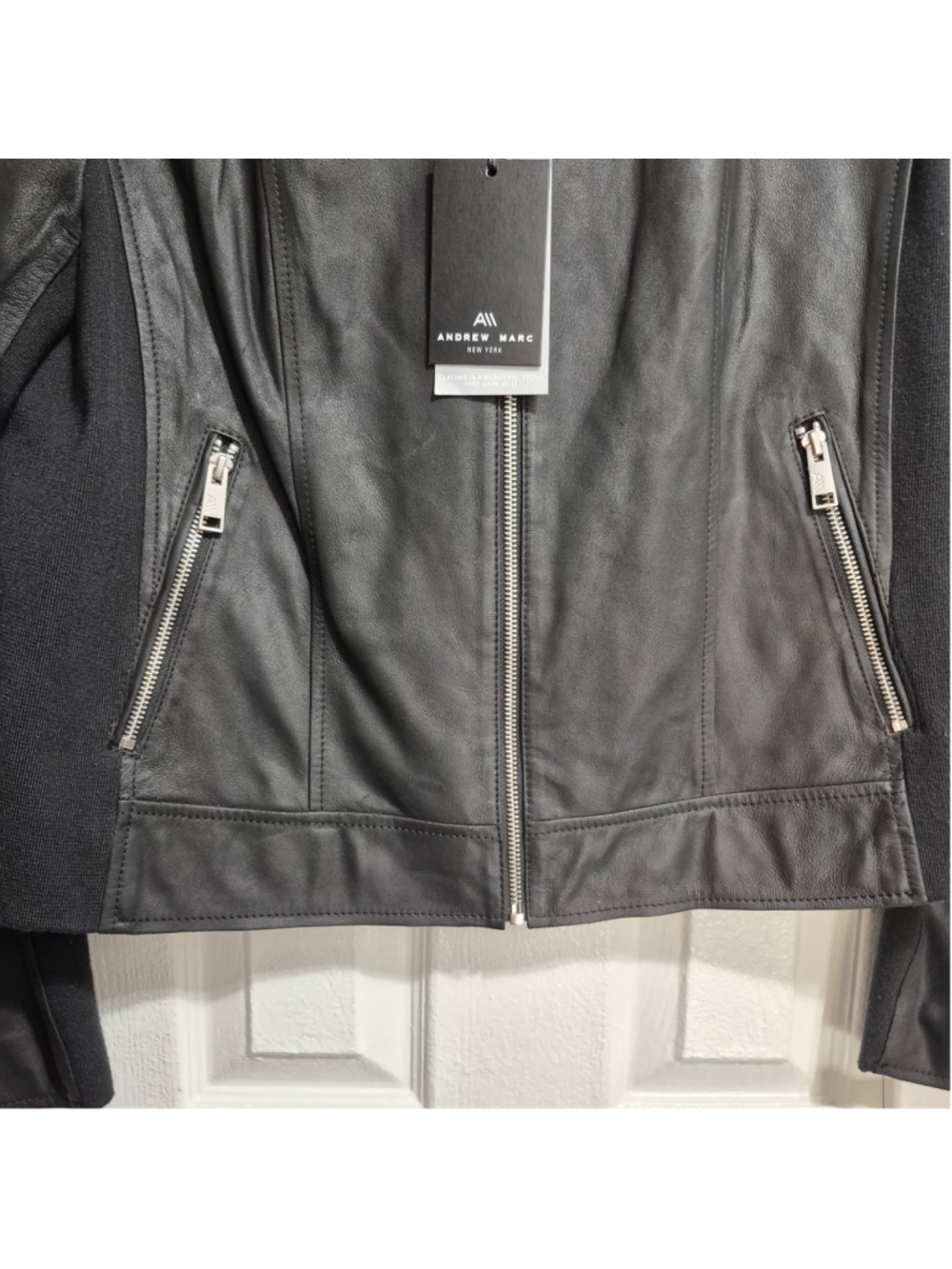Women's Andrew Marc Leather Jacket Size L Black - Picture 6 of 8